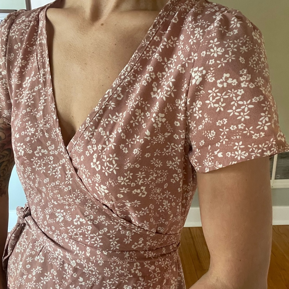 SHEIN Dusty Rose Floral Wrap Dress
